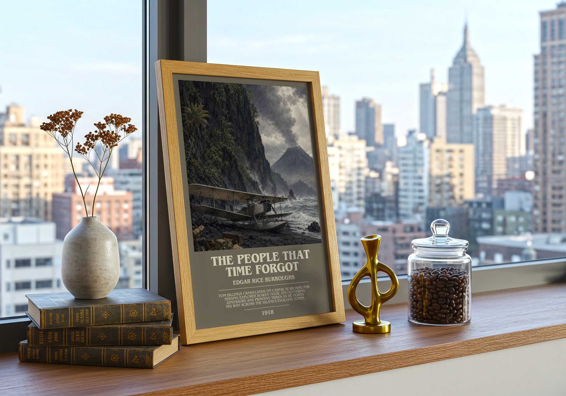 The People That Time Forgot bookish print framed by window – literary home decor
