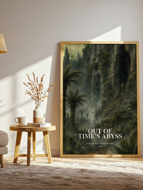 Out Of Time'S Abyss watercolour print in frame leaning in hallway – sci fi wall art