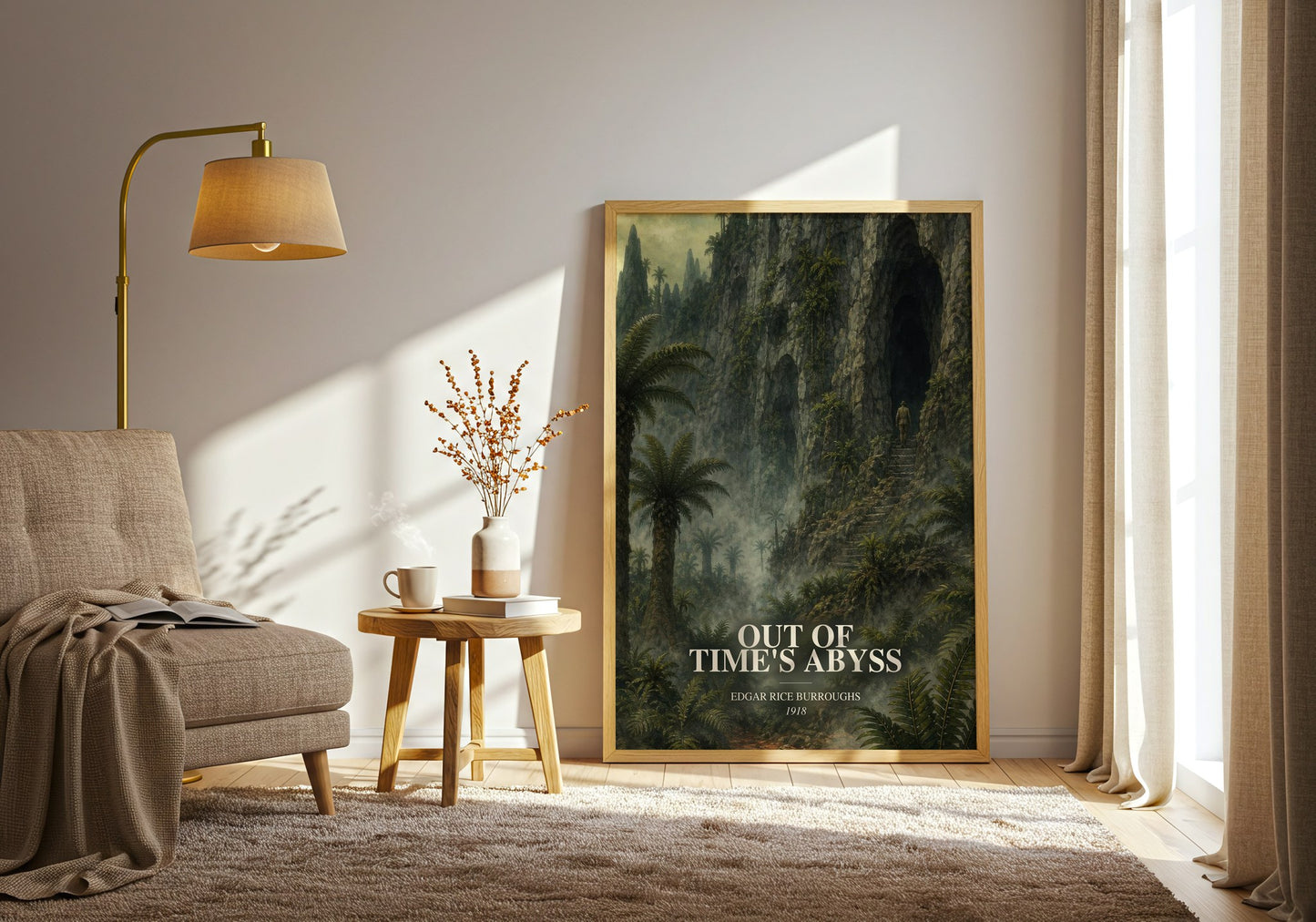 Out Of Time'S Abyss watercolour print in frame leaning in hallway – sci fi wall art