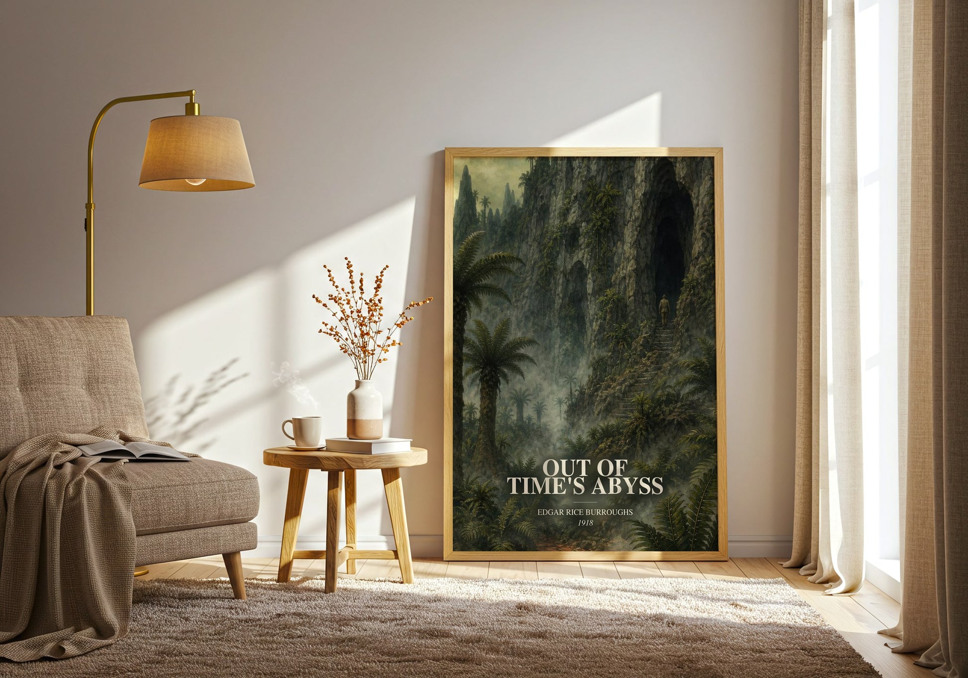 Out Of Time'S Abyss watercolour print in frame leaning in hallway – sci fi wall art