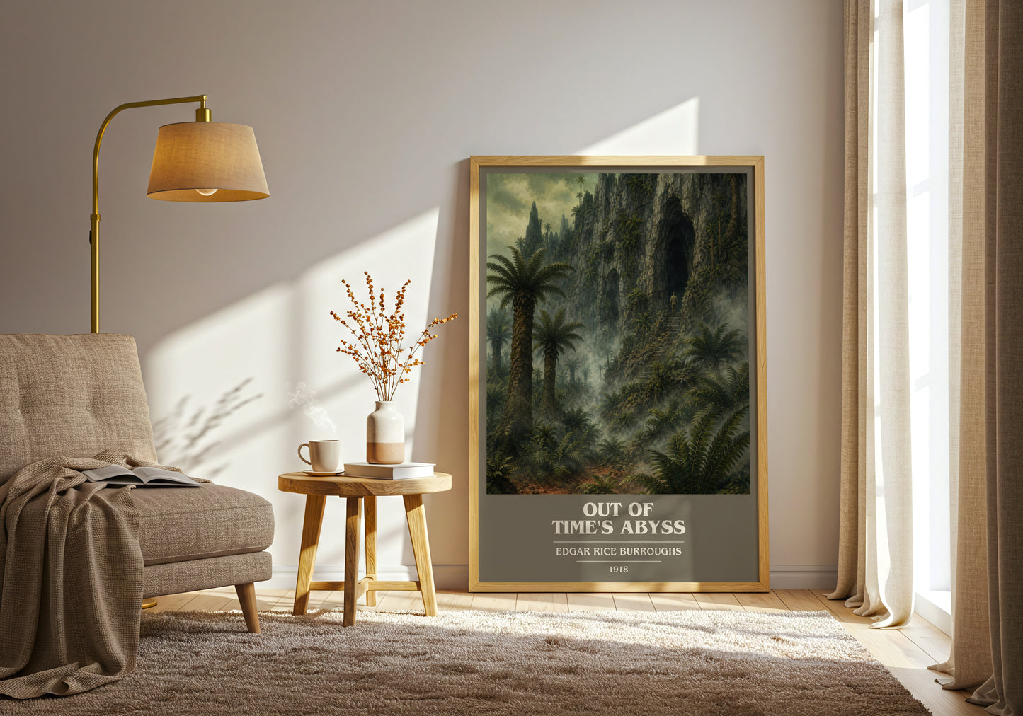 Out Of Time'S Abyss book cover print on bookshelf – Edgar Rice Burroughs fan gift