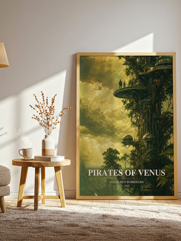 Pirates Of Venus watercolour print in frame leaning in hallway – sci fi wall art