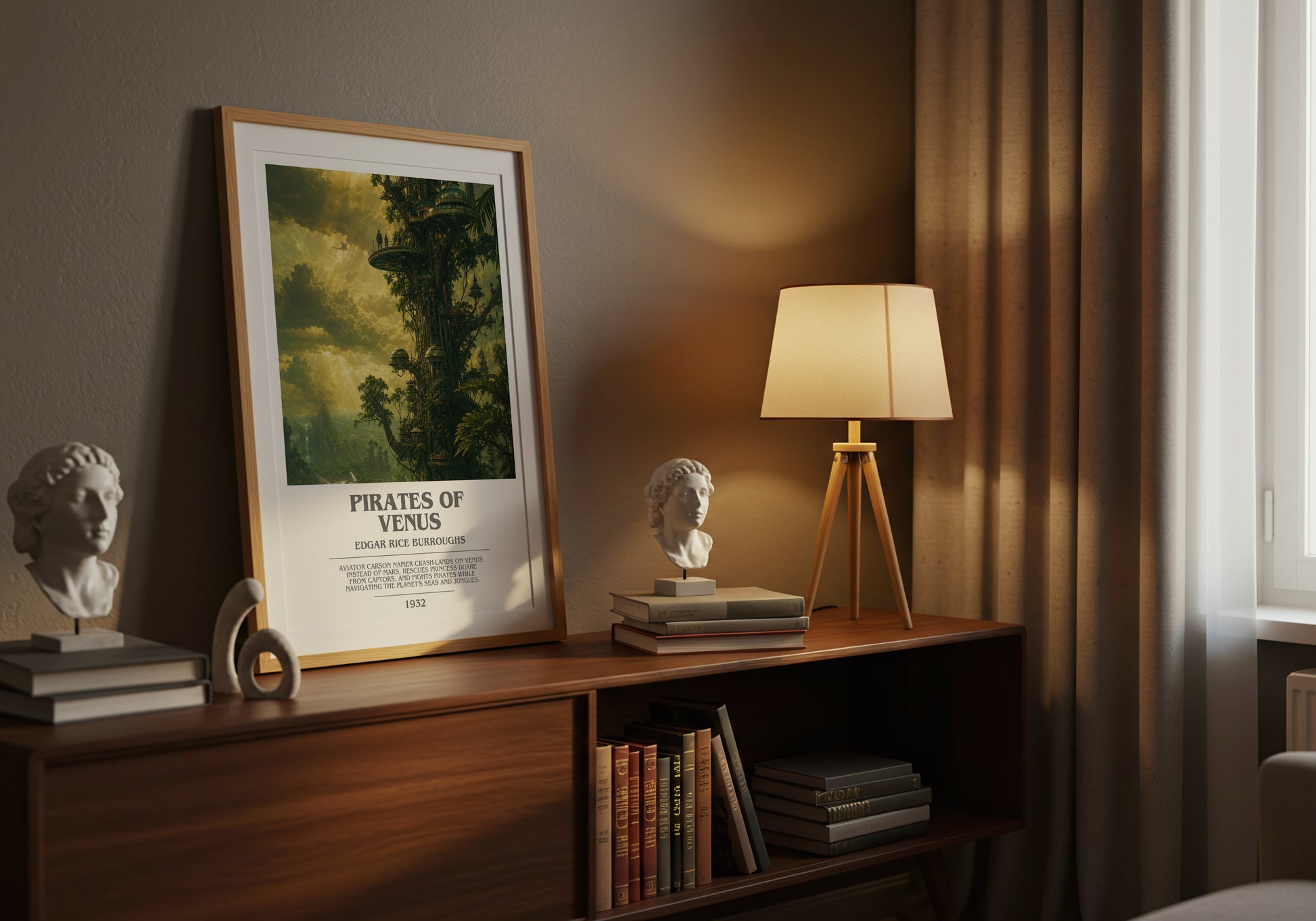 Pirates Of Venus bookish book poster framed on wall – sci fi wall art