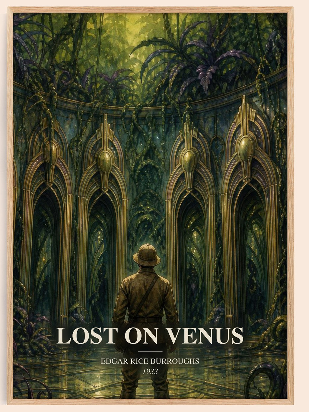 Lost On Venus watercolour book poster by Edgar Rice Burroughs – framed literary art print