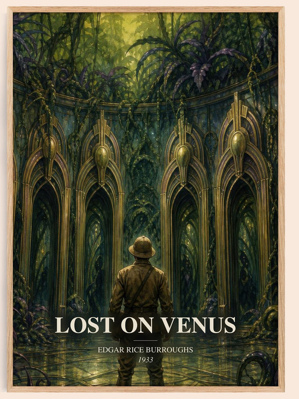 Lost On Venus watercolour book poster by Edgar Rice Burroughs – framed literary art print
