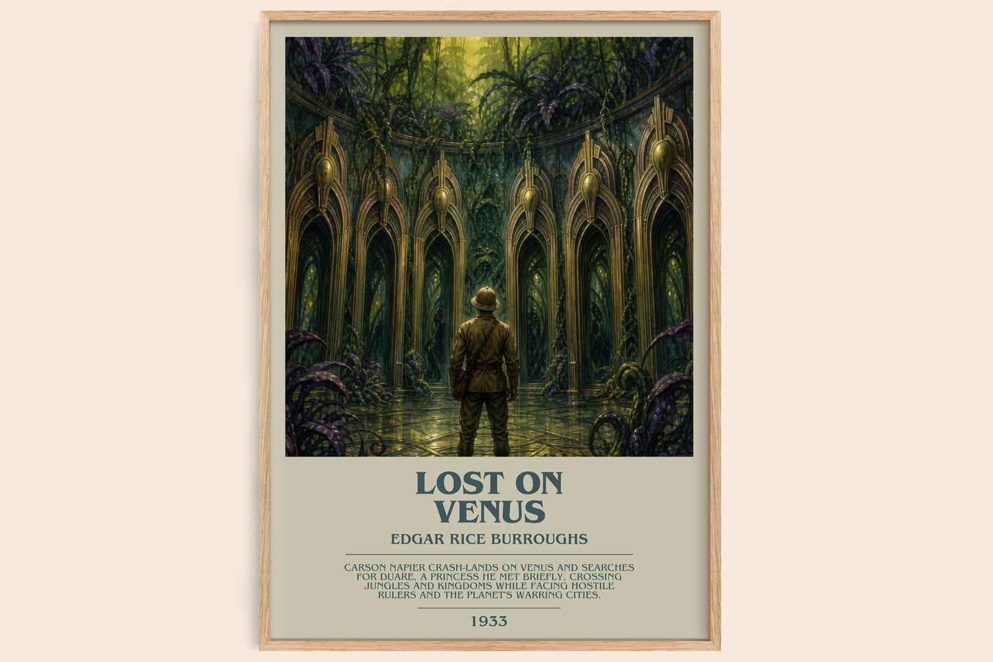 Lost On Venus bookish book poster by Edgar Rice Burroughs – framed literary art print