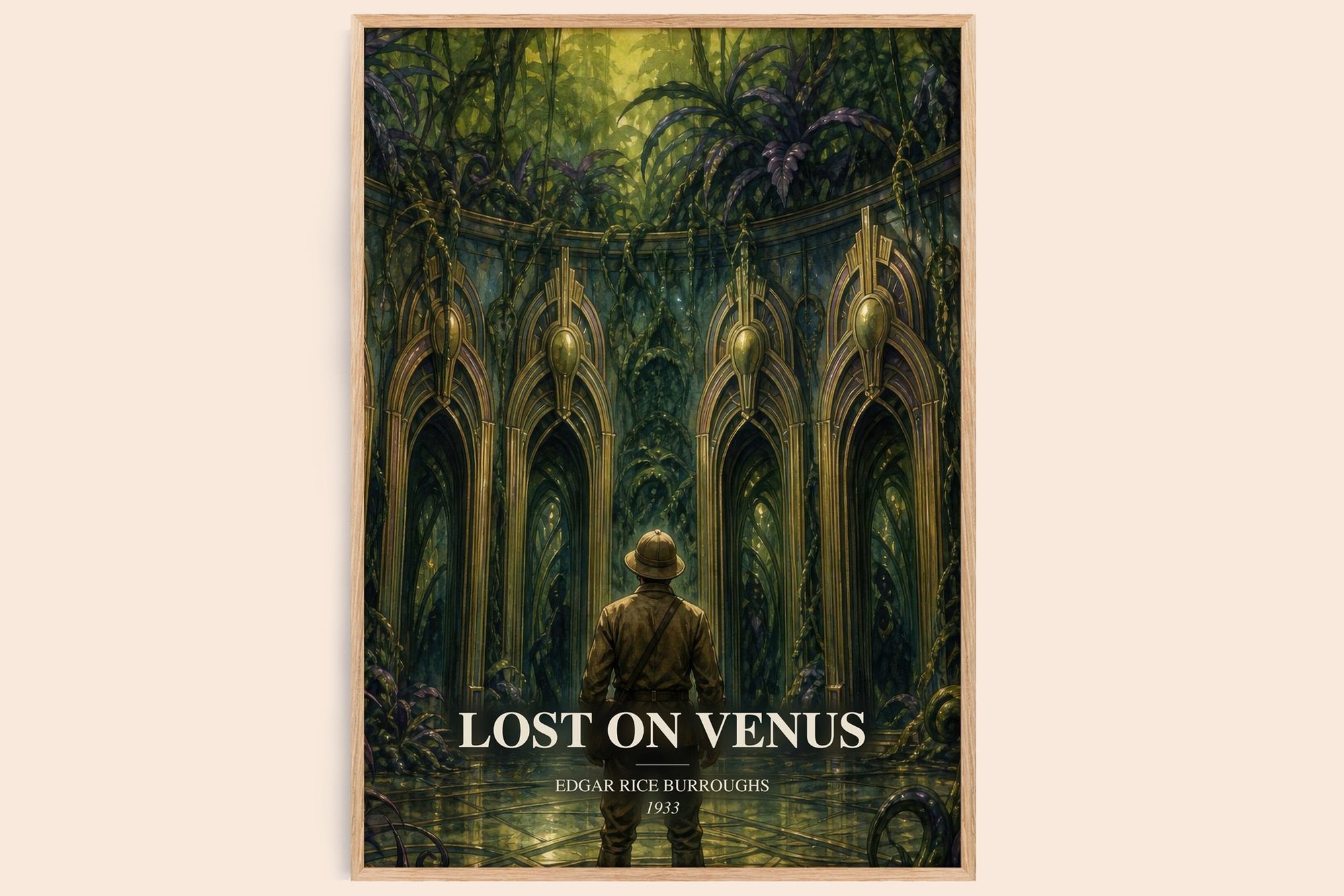 Lost On Venus watercolour book poster by Edgar Rice Burroughs – framed literary art print
