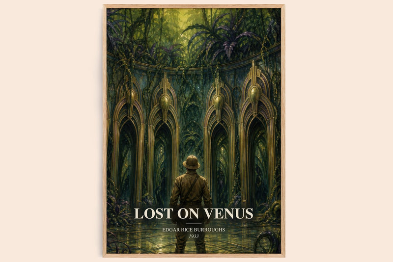 Lost On Venus watercolour book poster by Edgar Rice Burroughs – framed literary art print