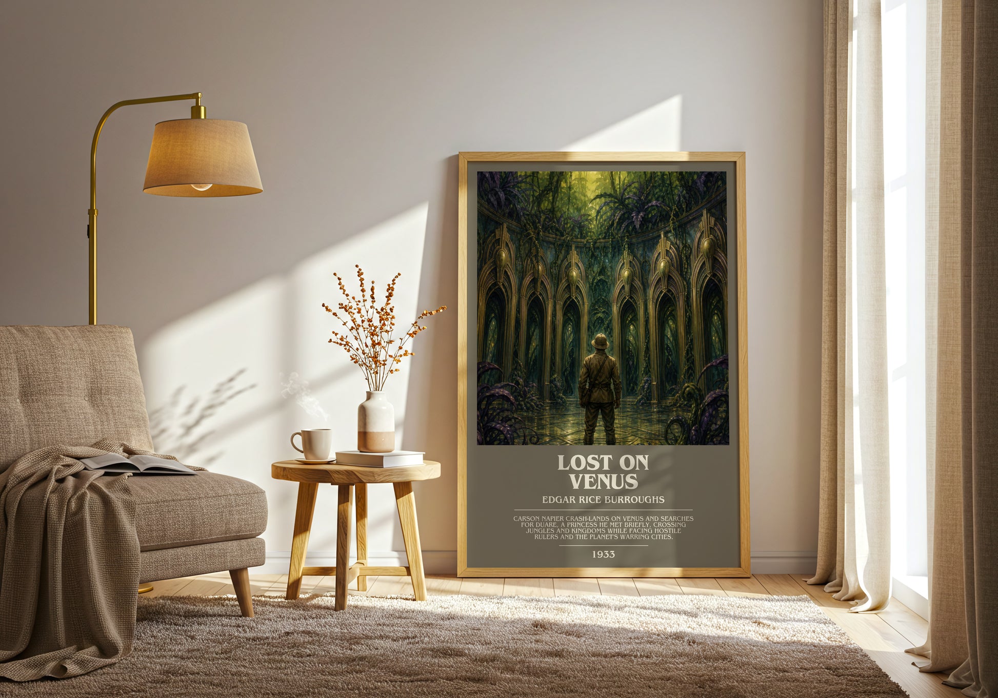 Lost On Venus bookish print on bookshelf – Edgar Rice Burroughs fan gift
