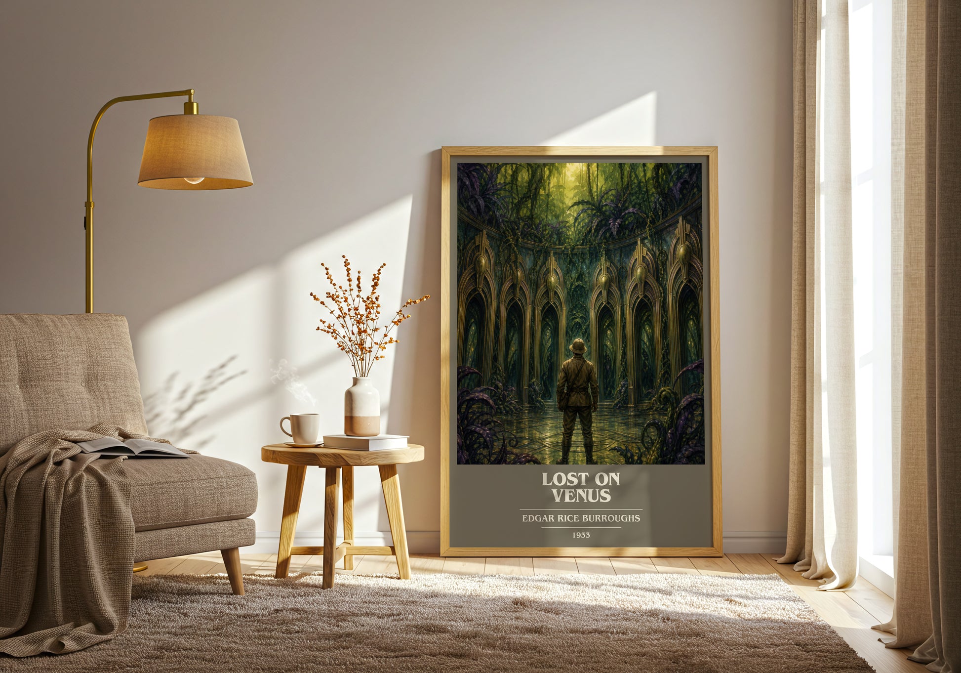 Lost On Venus book cover print on bookshelf – Edgar Rice Burroughs fan gift