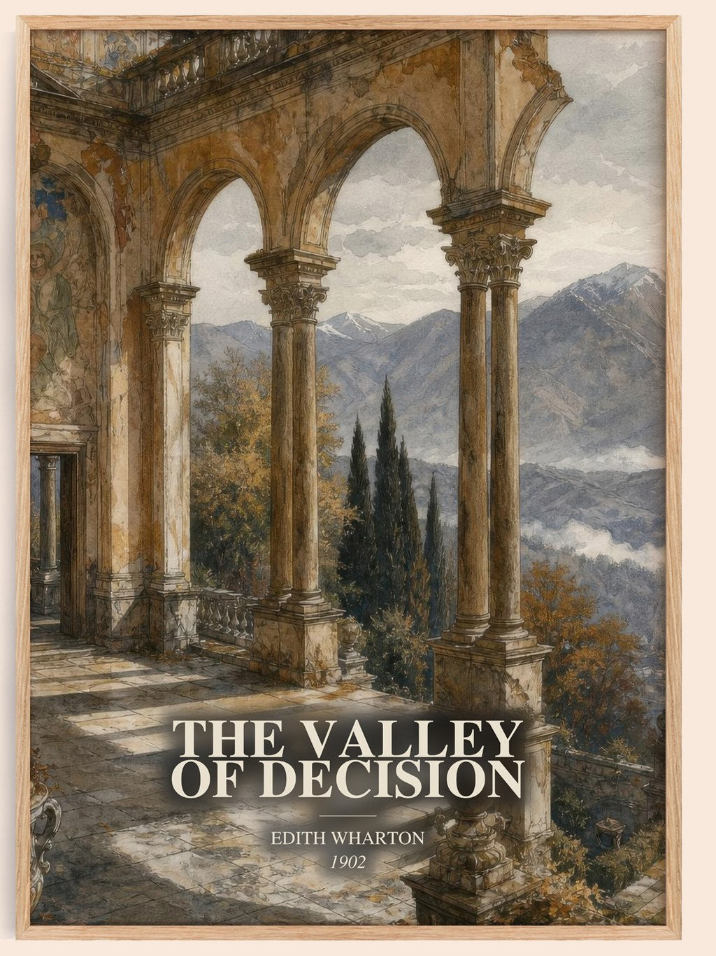The Valley Of Decision watercolour book poster by Edith Wharton – framed literary art print