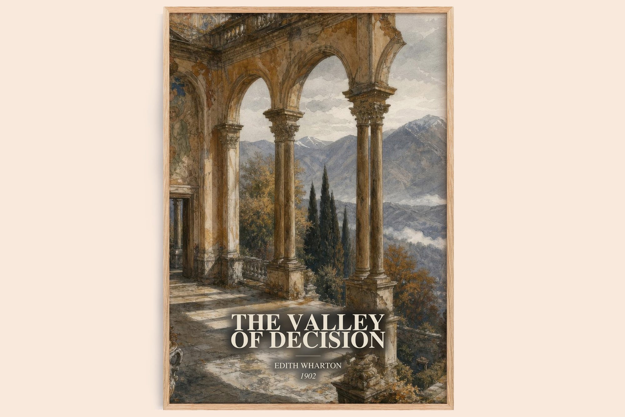The Valley Of Decision watercolour book poster by Edith Wharton – framed literary art print