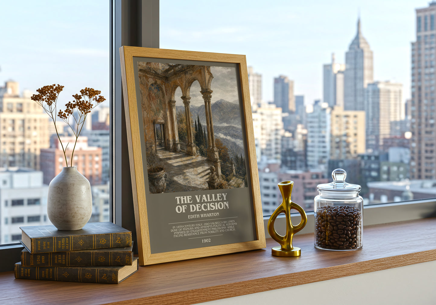 The Valley Of Decision bookish print framed by window – literary home decor