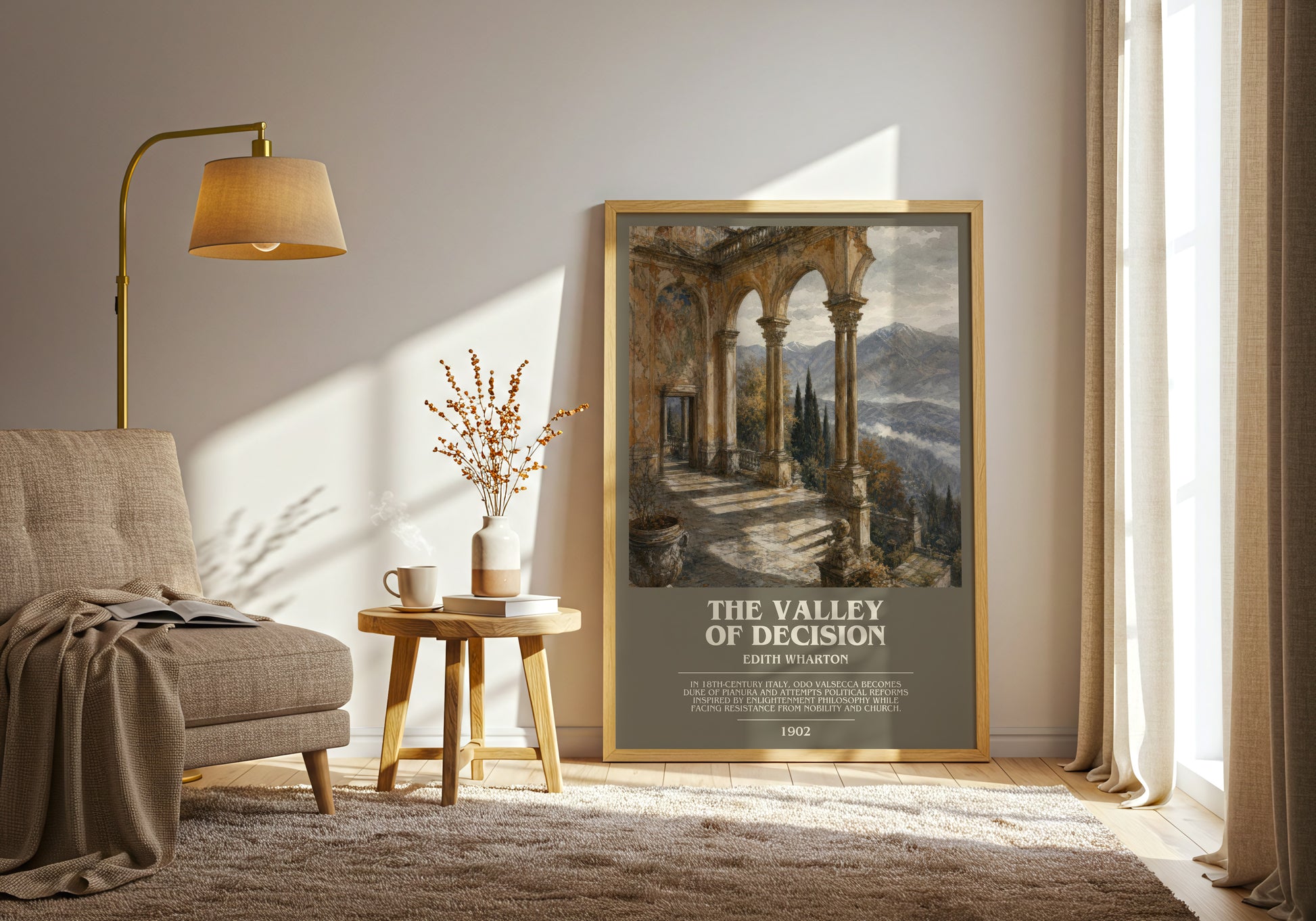 The Valley Of Decision bookish print on bookshelf – Edith Wharton fan gift