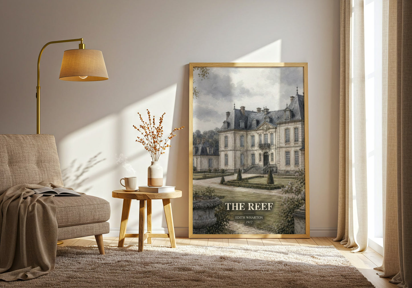 The Reef watercolour print in frame leaning in hallway – classic literature wall art