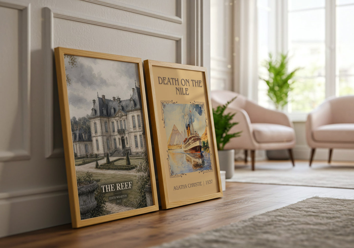 The Reef watercolour print framed by window – literary home decor