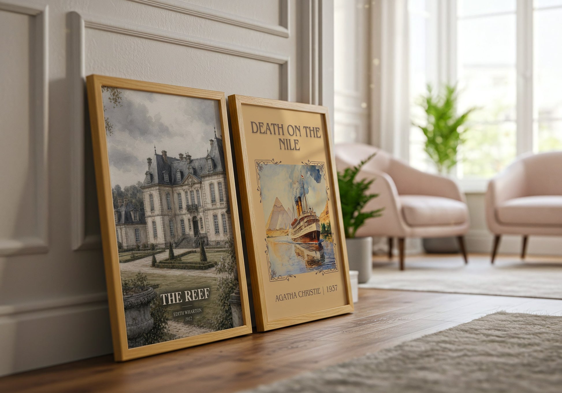 The Reef watercolour print framed by window – literary home decor