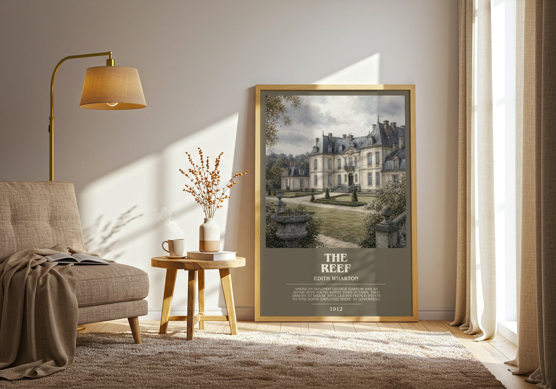 The Reef bookish print on bookshelf – Edith Wharton fan gift