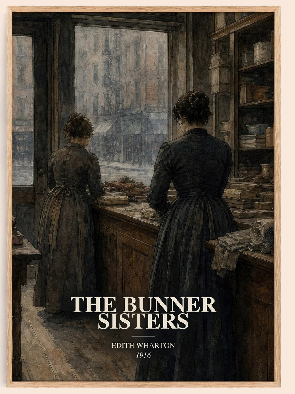 The Bunner Sisters watercolour book poster by Edith Wharton – framed literary art print