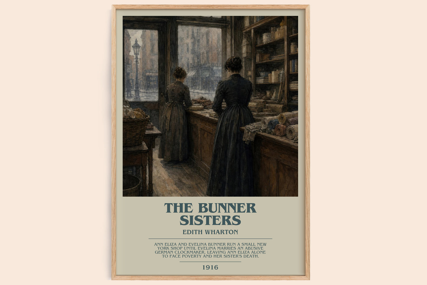 The Bunner Sisters bookish book poster by Edith Wharton – framed literary art print