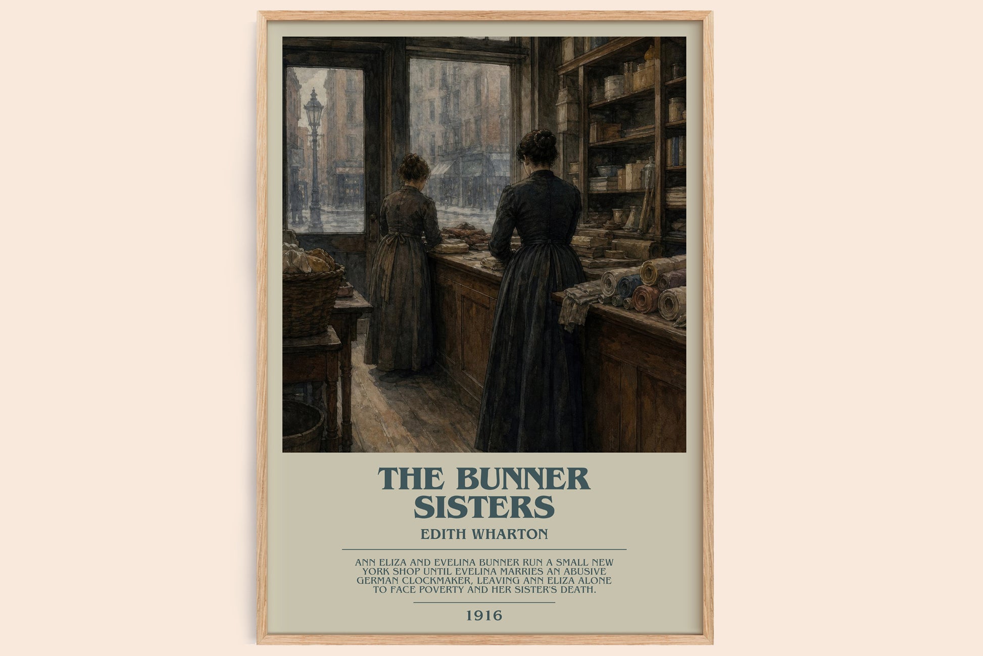 The Bunner Sisters bookish book poster by Edith Wharton – framed literary art print