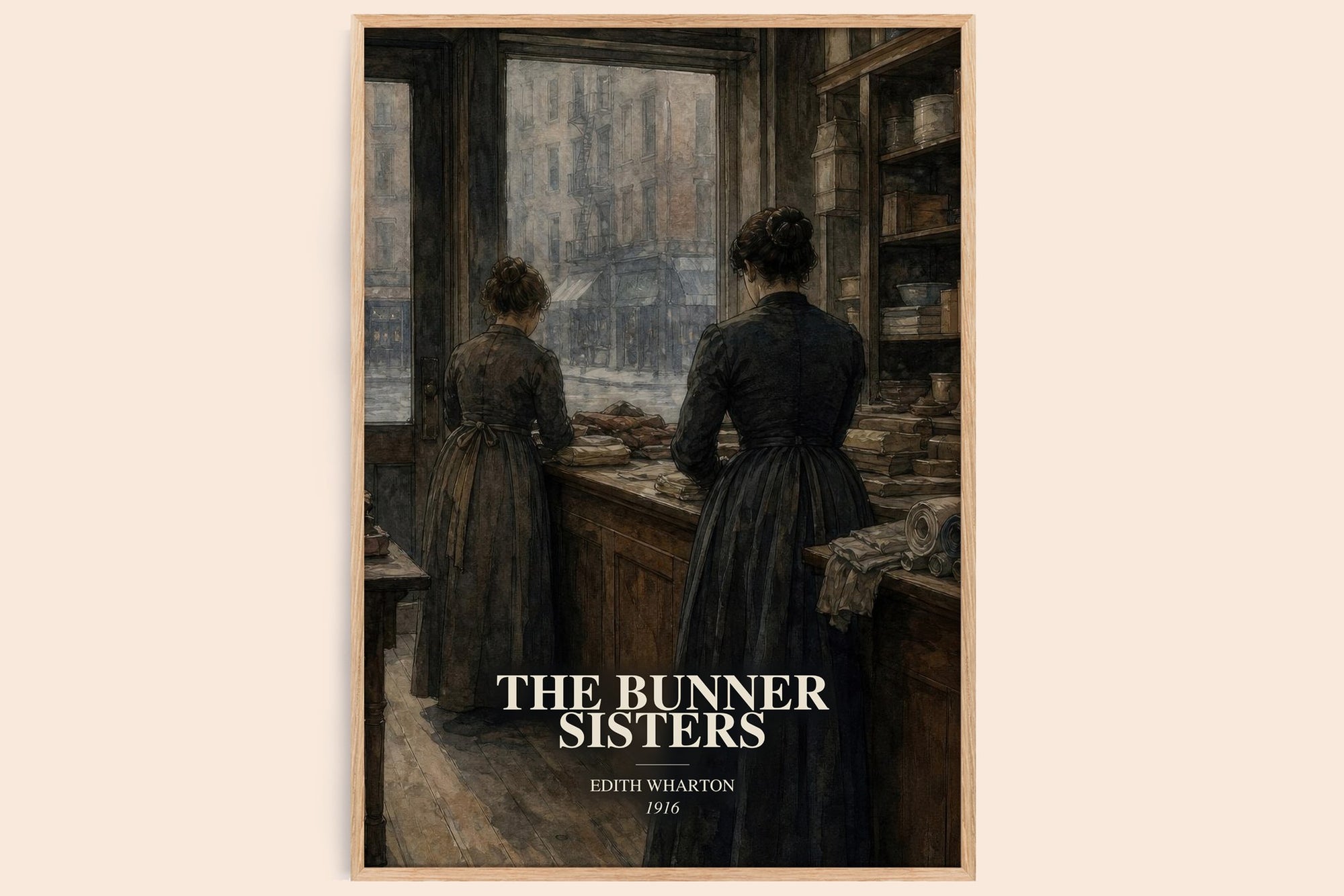 The Bunner Sisters watercolour book poster by Edith Wharton – framed literary art print