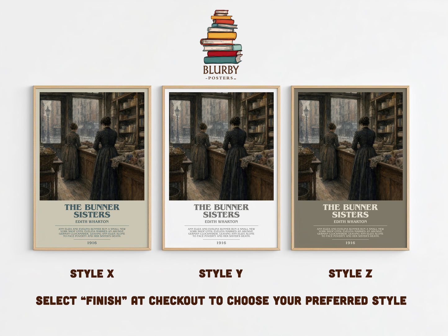The Bunner Sisters bookish print in frame leaning in hallway – literary fiction wall art