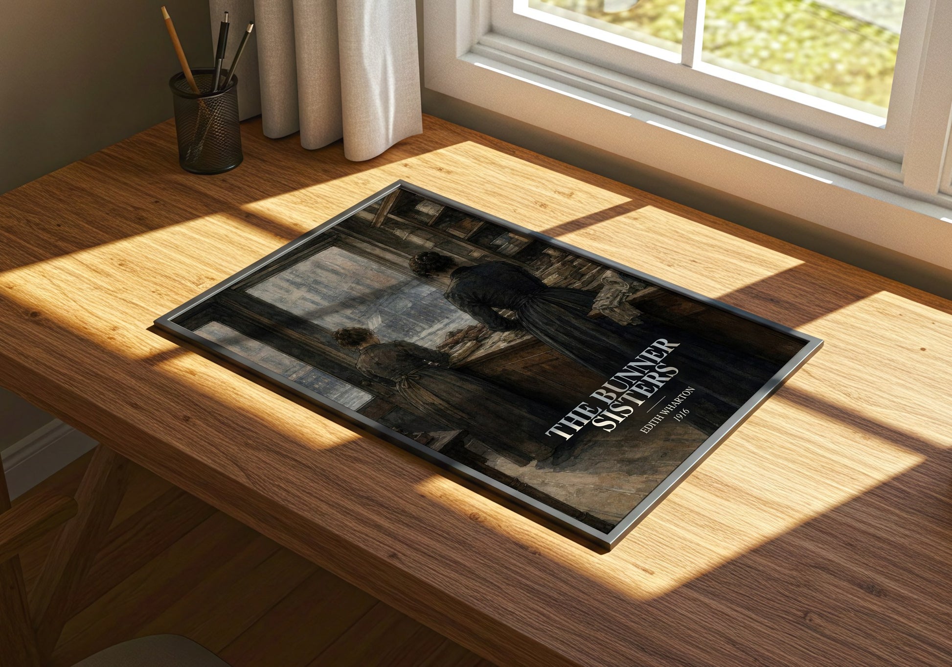 The Bunner Sisters watercolour book poster framed on wall – literary fiction wall art