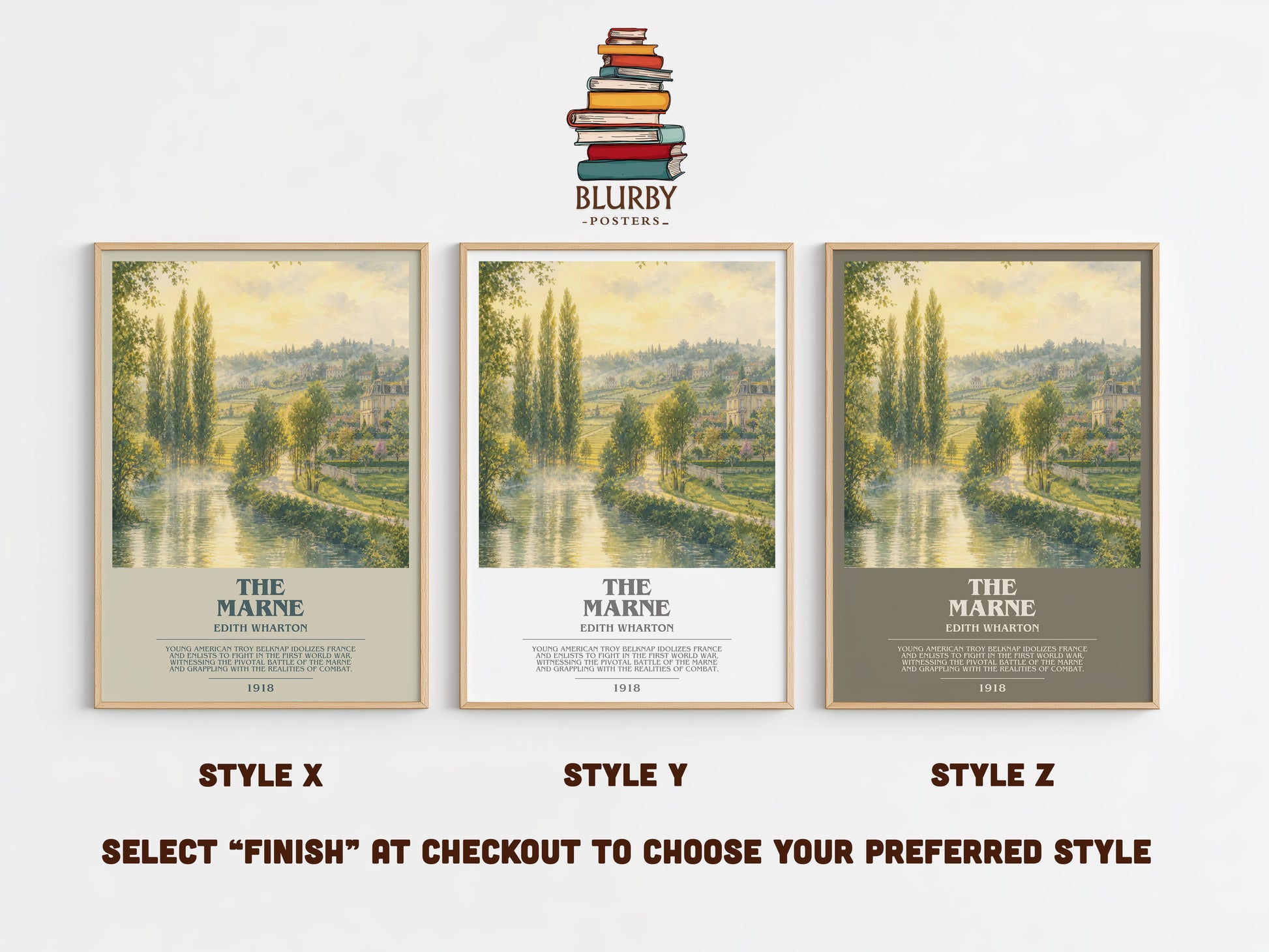 The Marne bookish print in frame leaning in hallway – historical fiction wall art