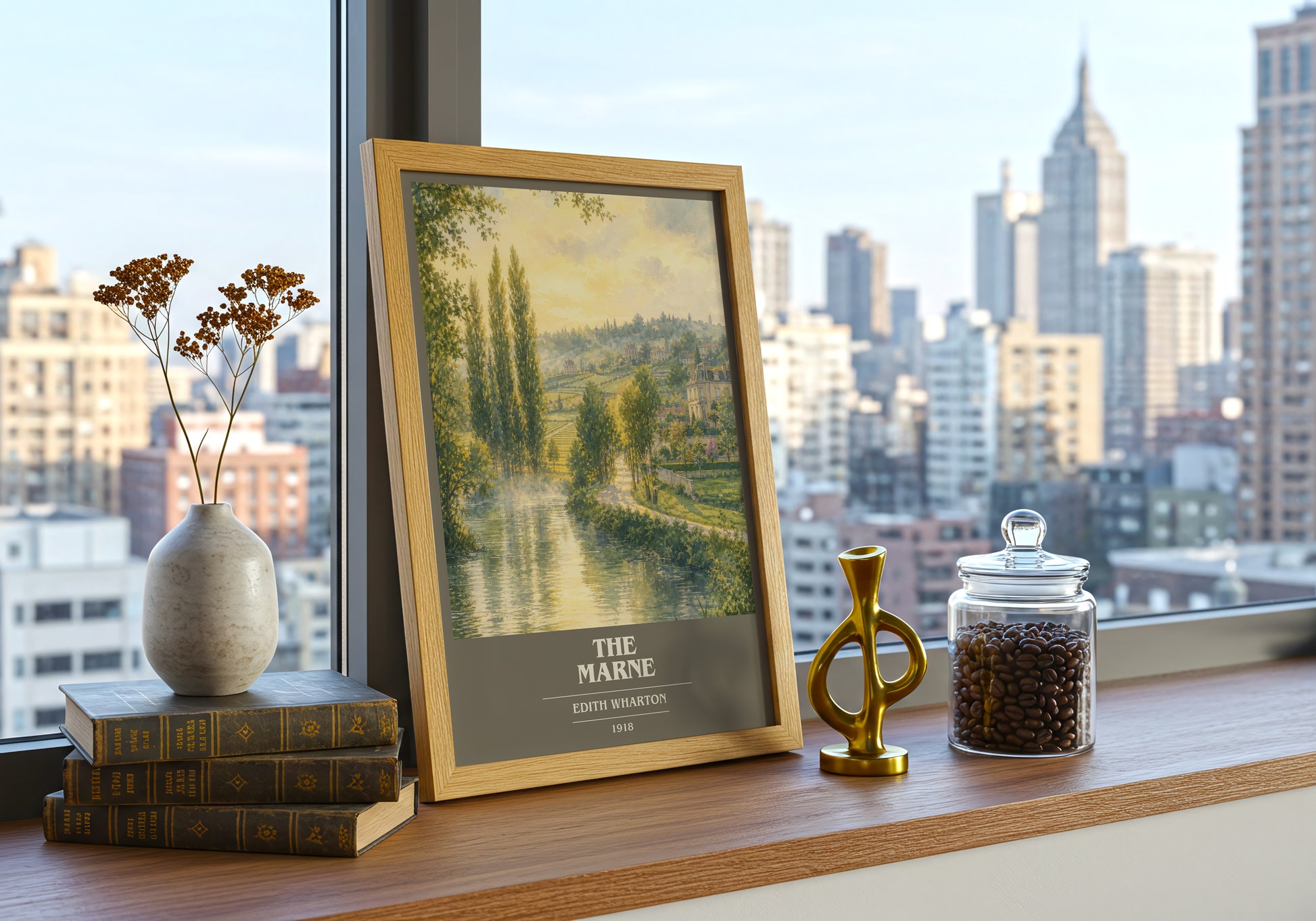The Marne book cover print framed by window – literary home decor