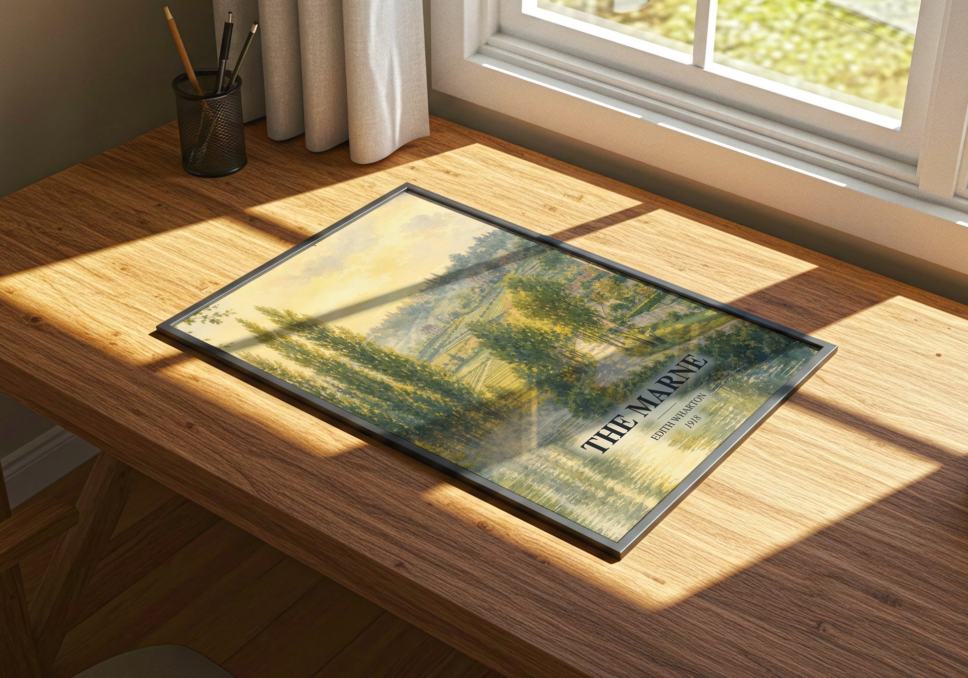 The Marne watercolour book poster framed on wall – historical fiction wall art
