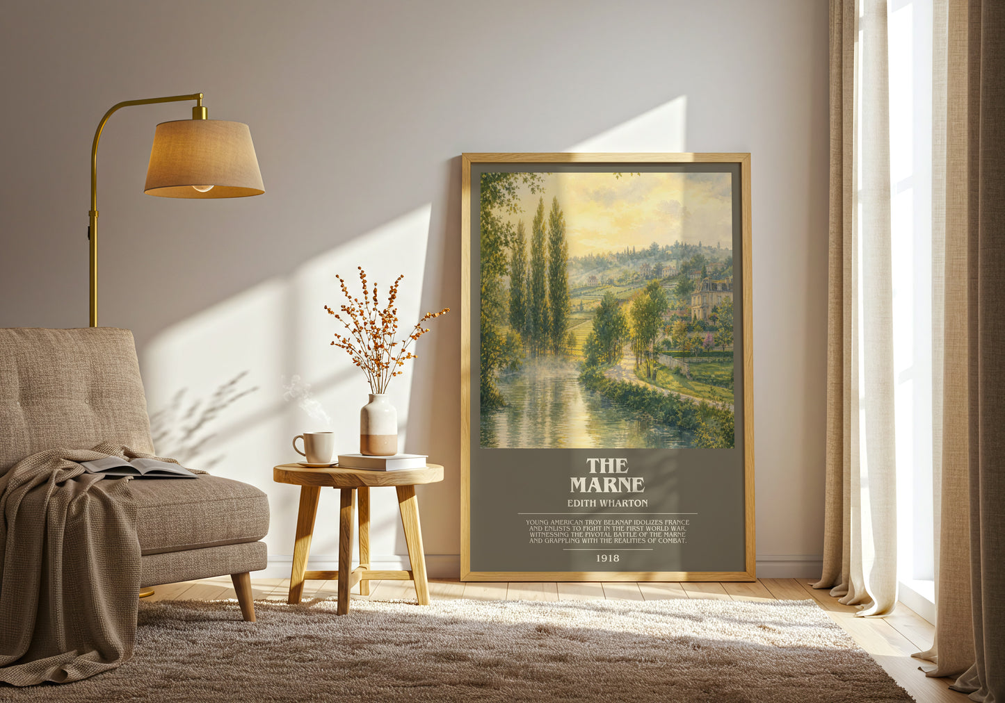 The Marne bookish print on bookshelf – Edith Wharton fan gift