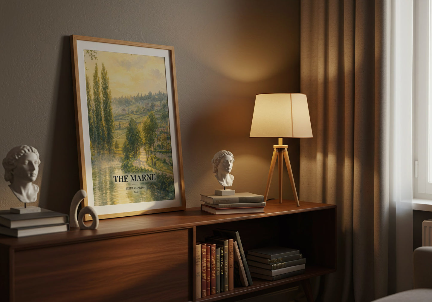 The Marne watercolour print on bookshelf – Edith Wharton fan gift