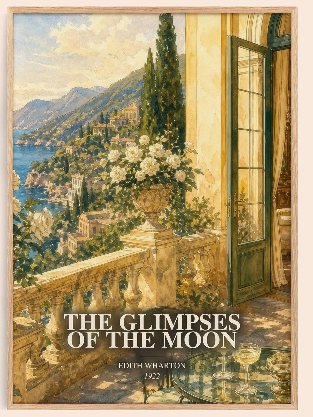 The Glimpses Of The Moon watercolour book poster by Edith Wharton – framed literary art print