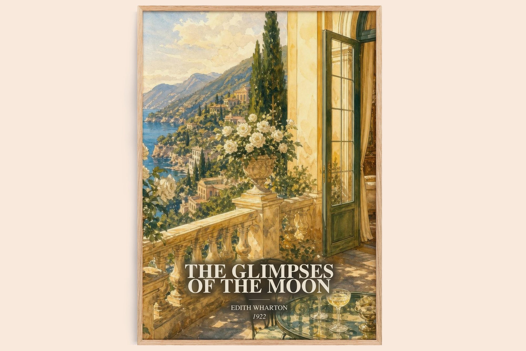 The Glimpses Of The Moon watercolour book poster by Edith Wharton – framed literary art print