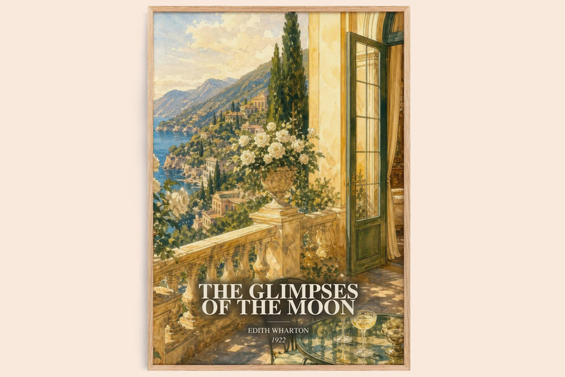 The Glimpses Of The Moon watercolour book poster by Edith Wharton – framed literary art print