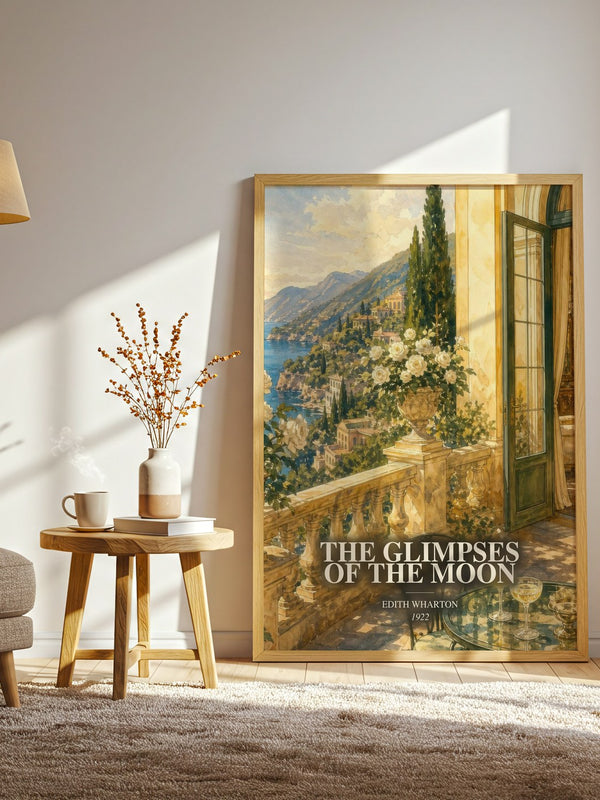 The Glimpses Of The Moon watercolour print in frame leaning in hallway – romance wall art