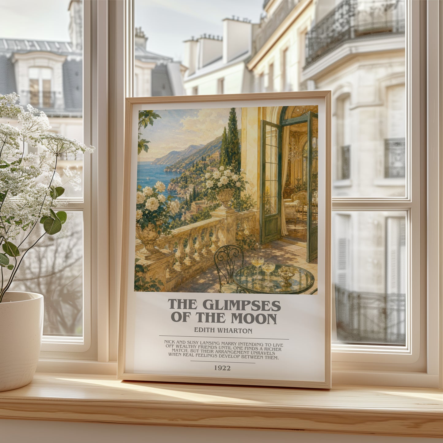 The Glimpses Of The Moon bookish poster colour and style options – Edith Wharton book art