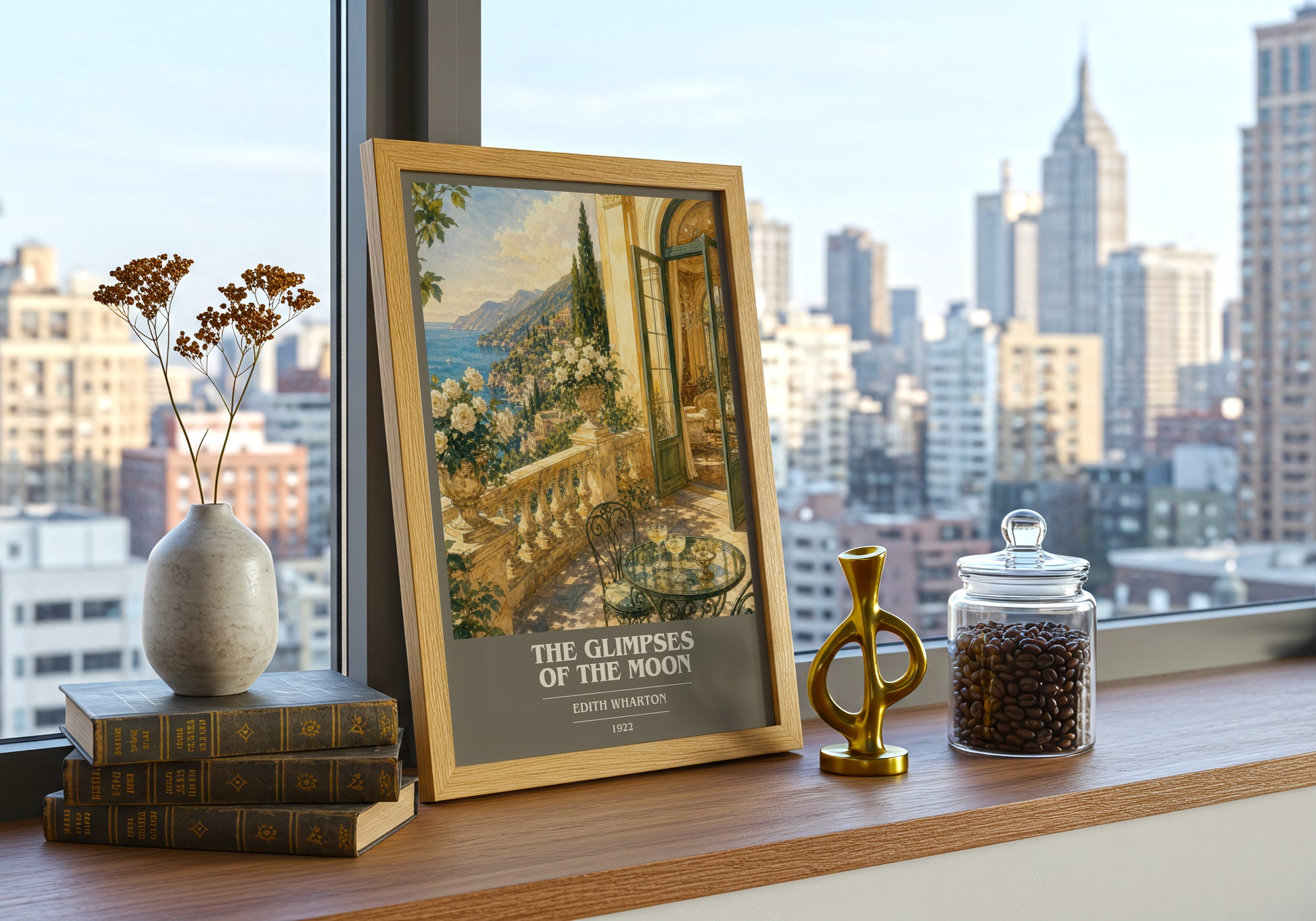 The Glimpses Of The Moon book cover print framed by window – literary home decor