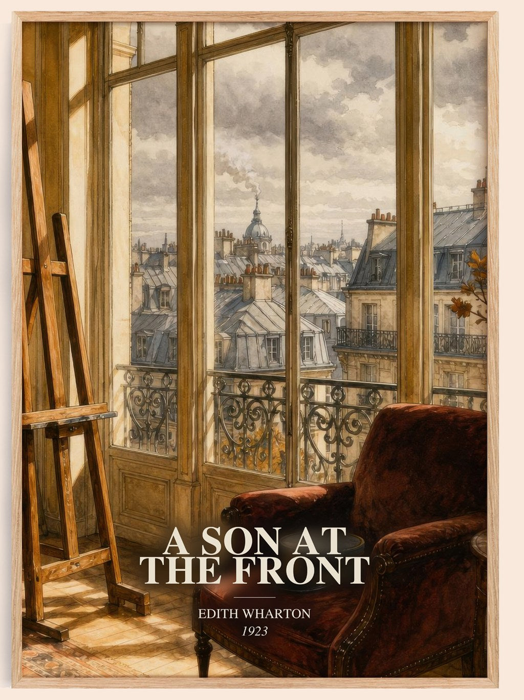 A Son At The Front watercolour book poster by Edith Wharton – framed literary art print