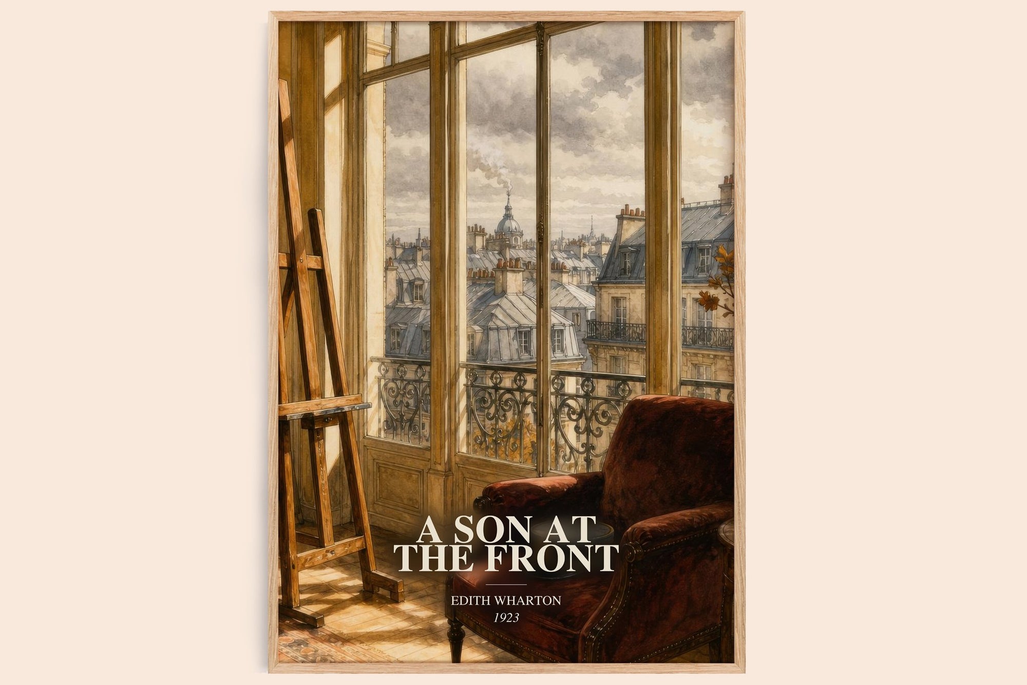 A Son At The Front watercolour book poster by Edith Wharton – framed literary art print