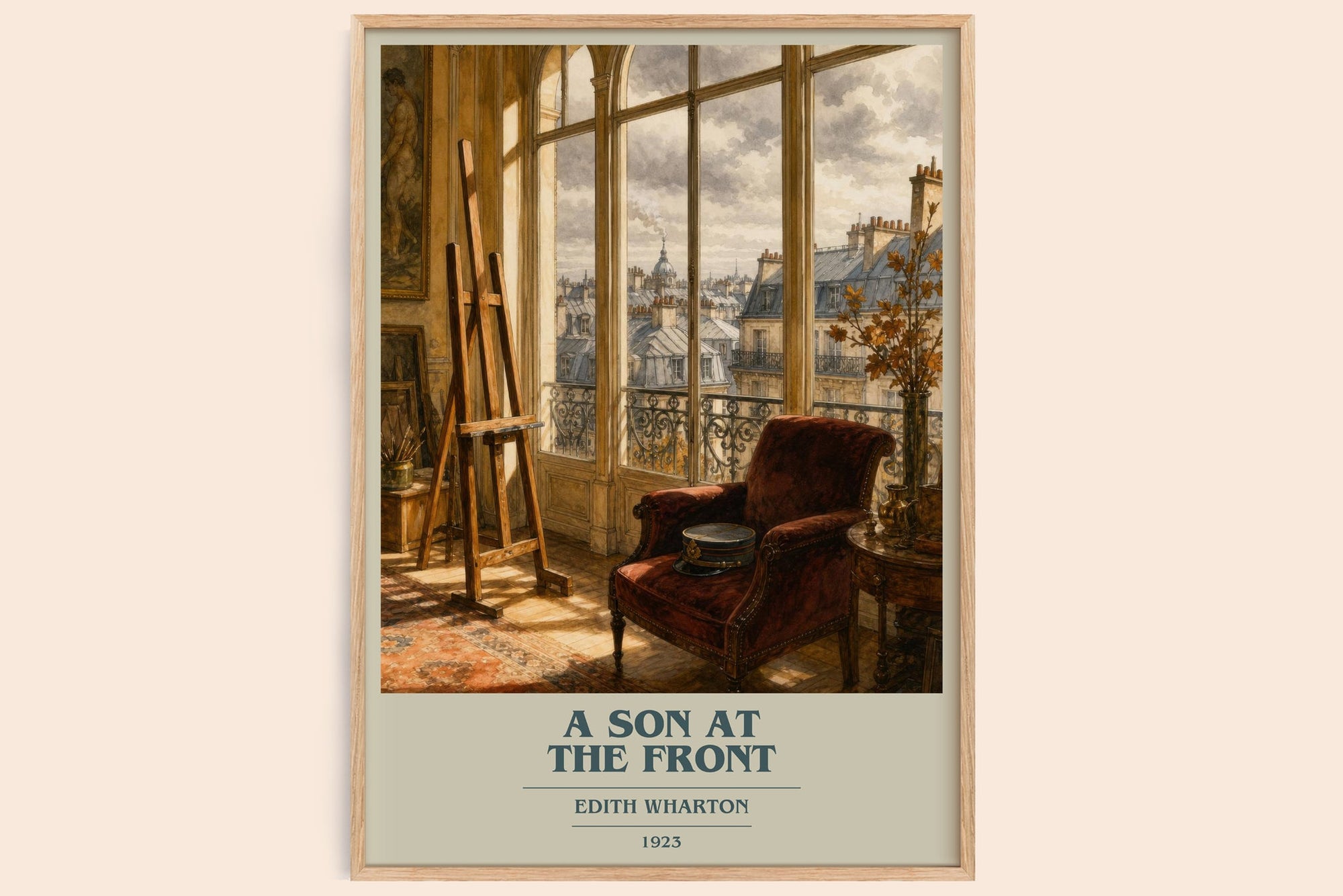 A Son At The Front book cover book poster by Edith Wharton – framed literary art print