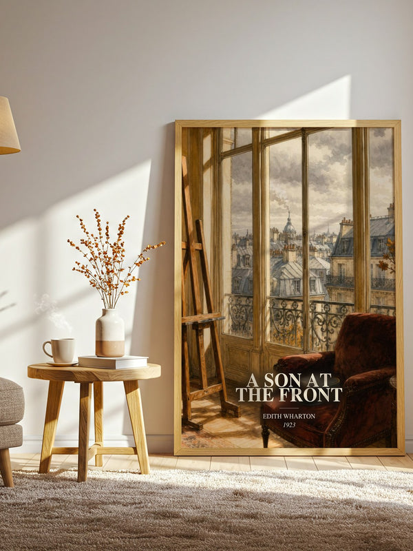 A Son At The Front watercolour print in frame leaning in hallway – literary fiction wall art