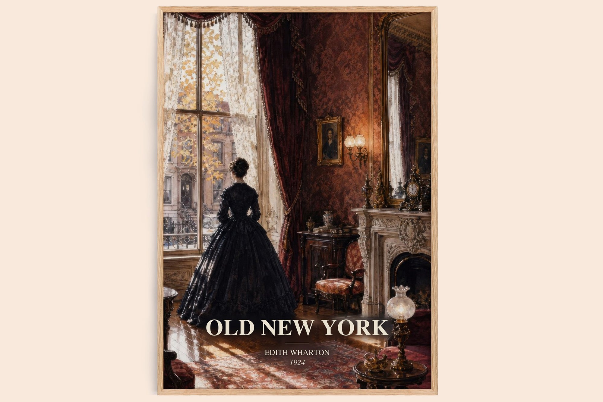 Old New York watercolour book poster by Edith Wharton – framed literary art print