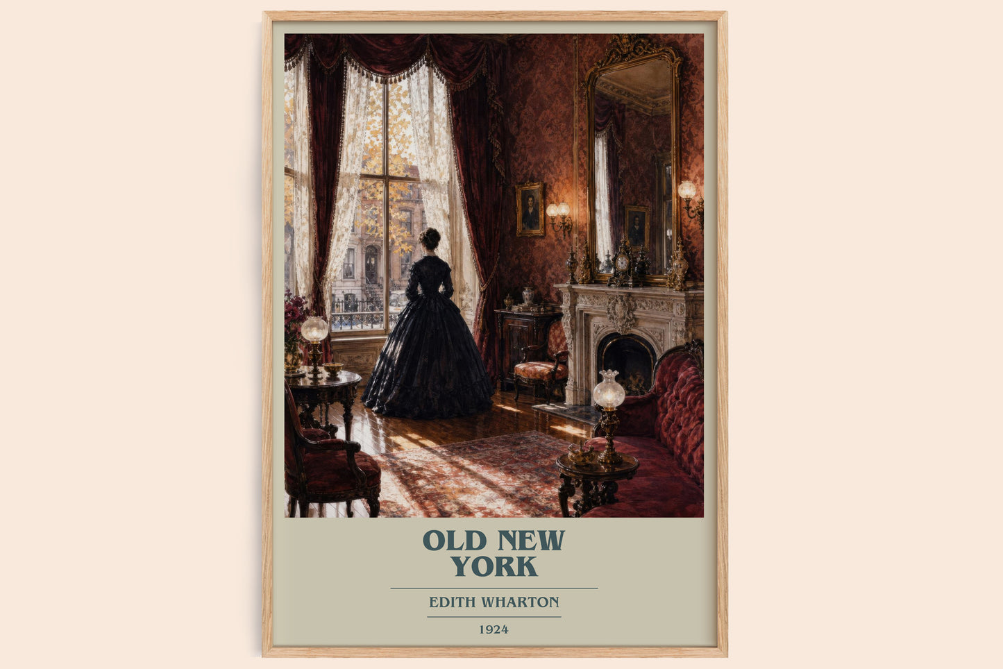 Old New York book cover book poster by Edith Wharton – framed literary art print