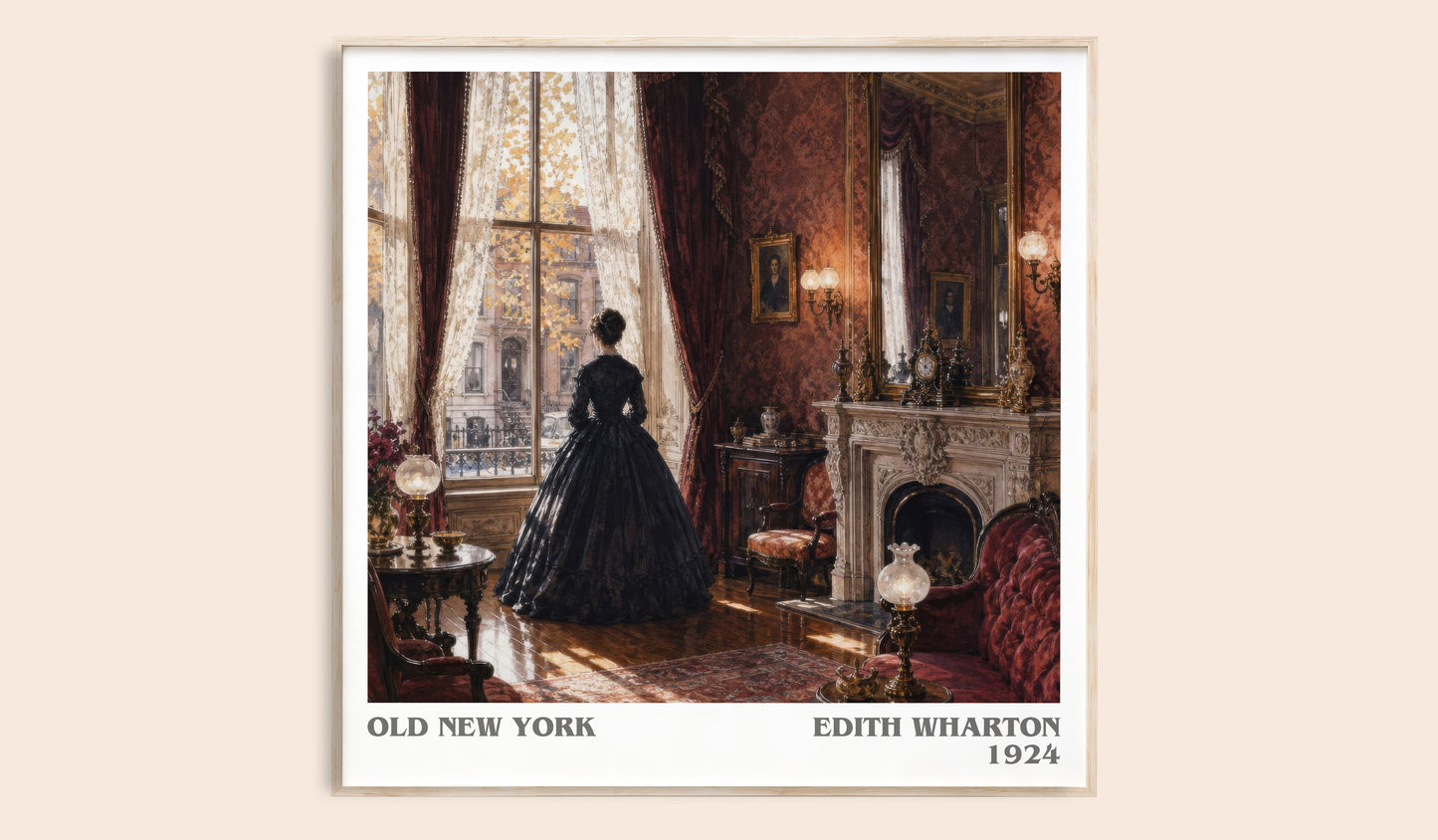 Old New York literary book poster by Edith Wharton – framed literary art print