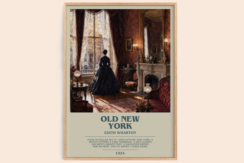 Old New York bookish book poster by Edith Wharton – framed literary art print