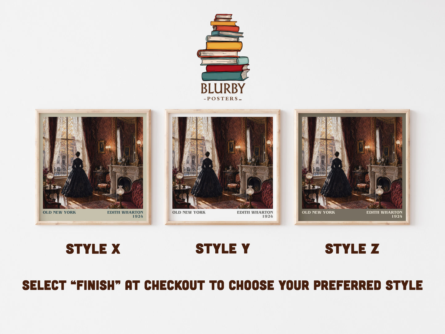 Old New York literary print in frame leaning in hallway – historical fiction wall art