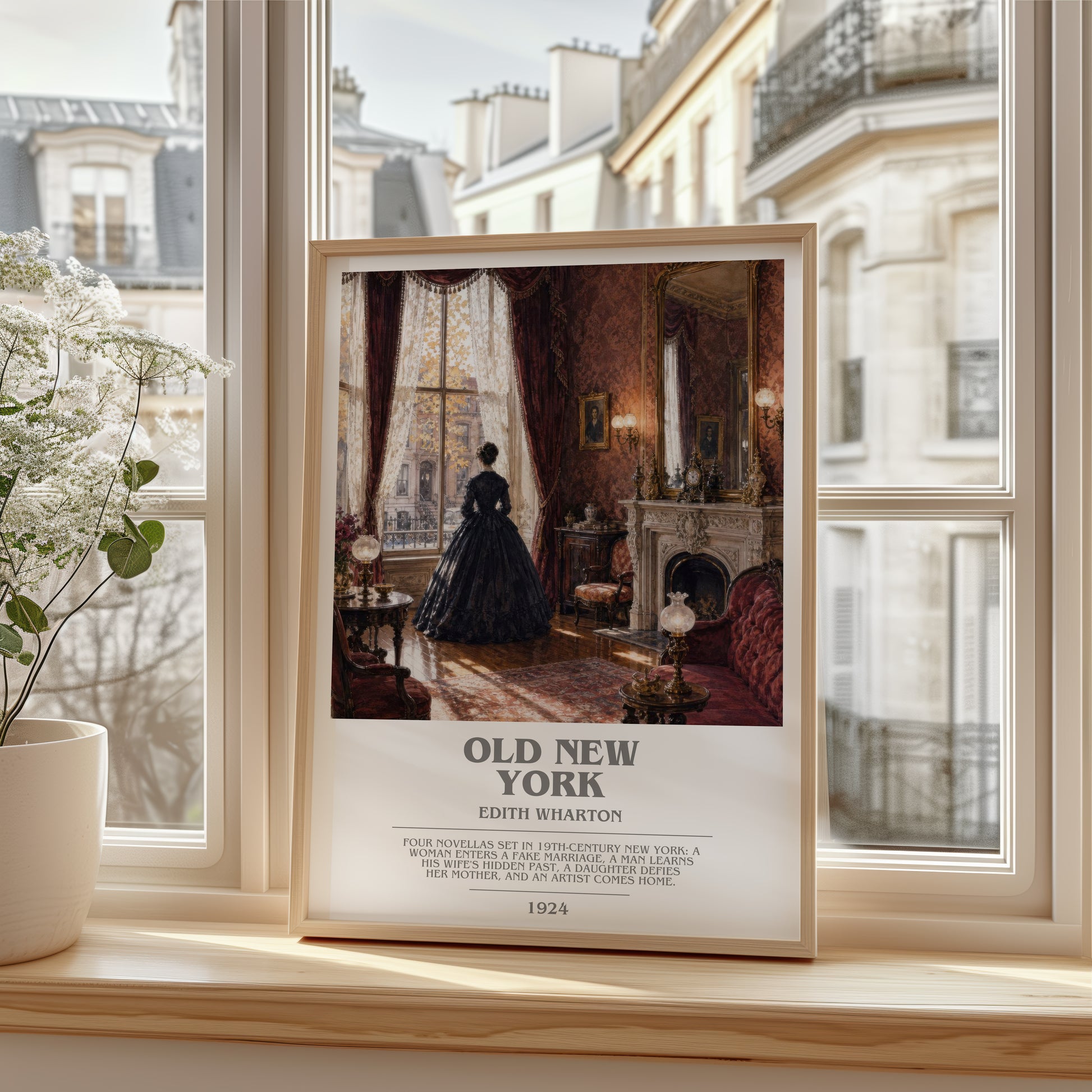 Old New York bookish poster colour and style options – Edith Wharton book art