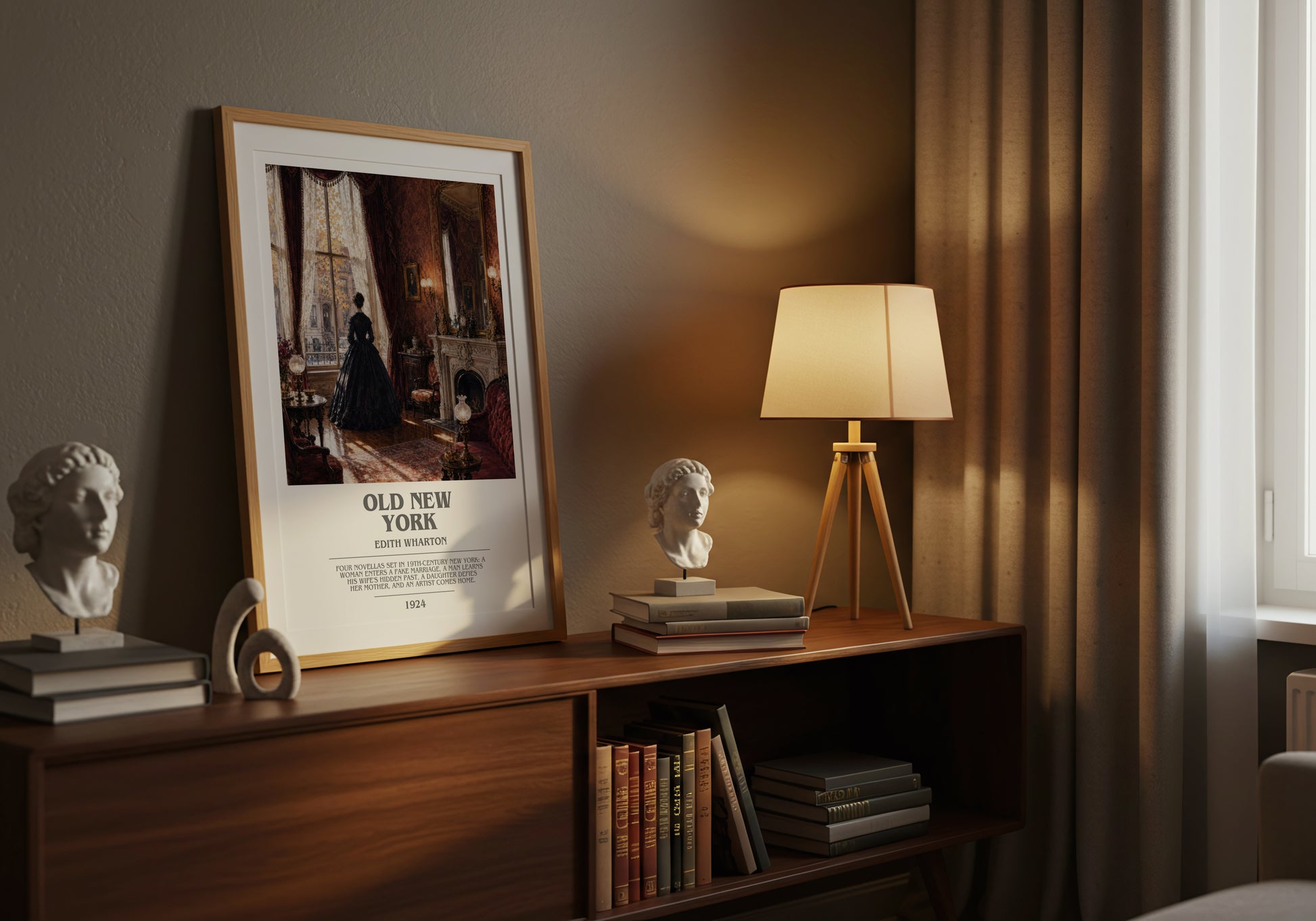 Old New York bookish book poster framed on wall – historical fiction wall art